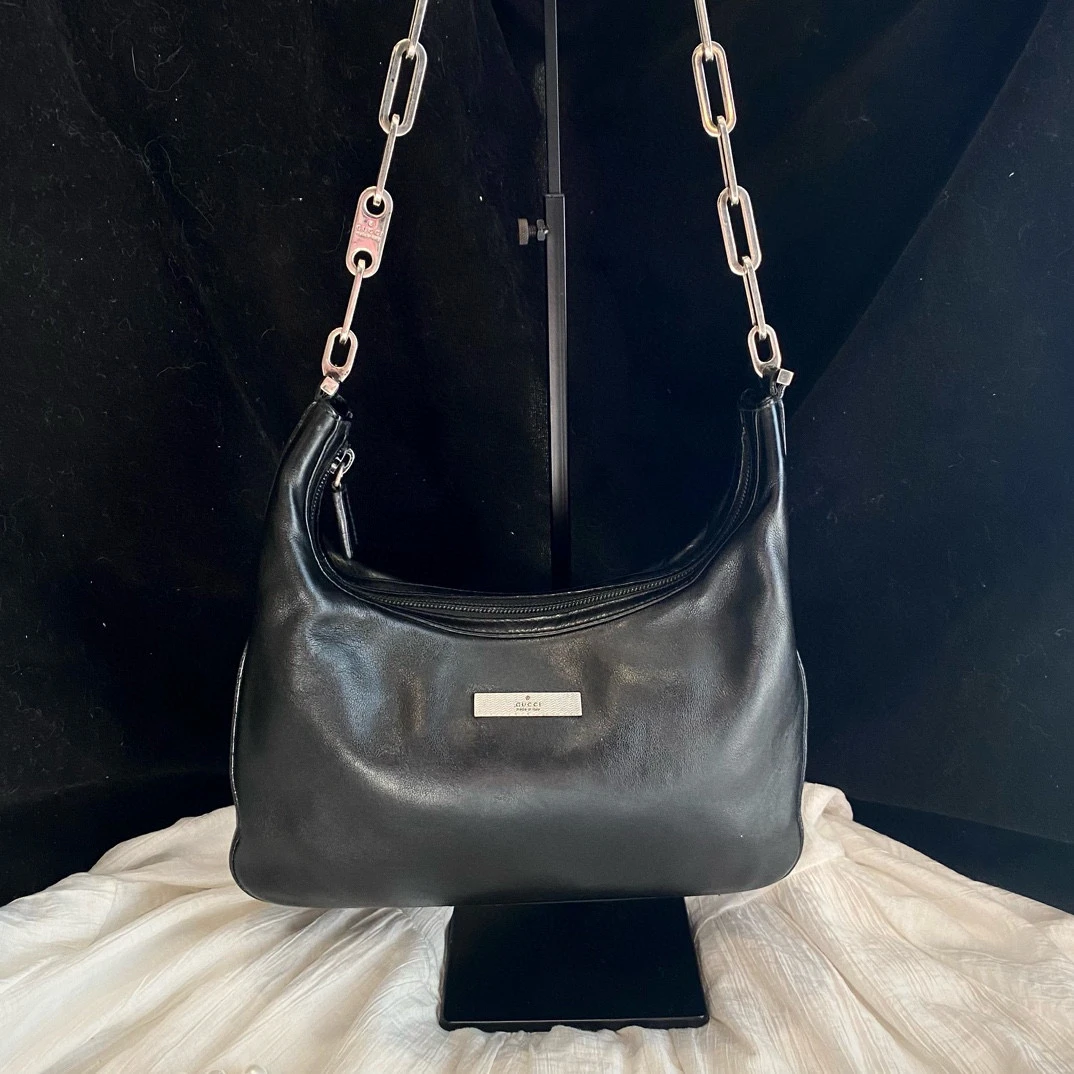 95新 GUCCI/古驰 gucci黑色长方形银链单肩包