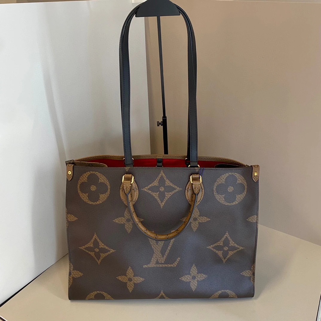 95新 LouisVuitton/路易威登 lv onthego焦糖色老花双面大号tote