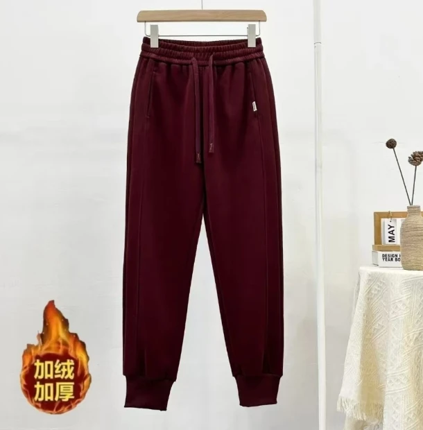 6828#冬季加绒加厚运动高腰束脚休闲裤（2XL~5XL 90~160斤）针织