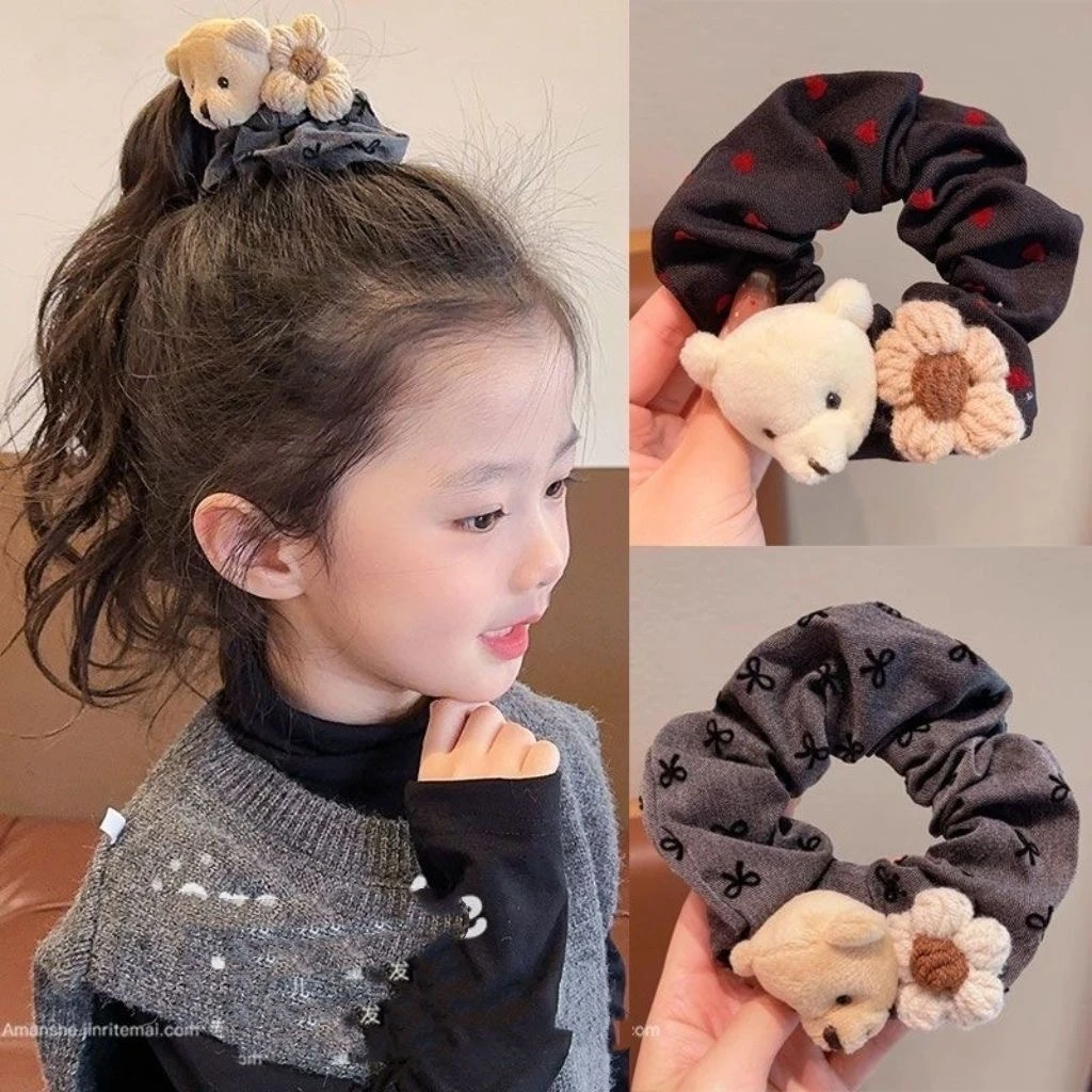 儿童毛绒狗熊大肠发圈秋冬季新款可爱发绳丸子头头圈扎头发发饰好