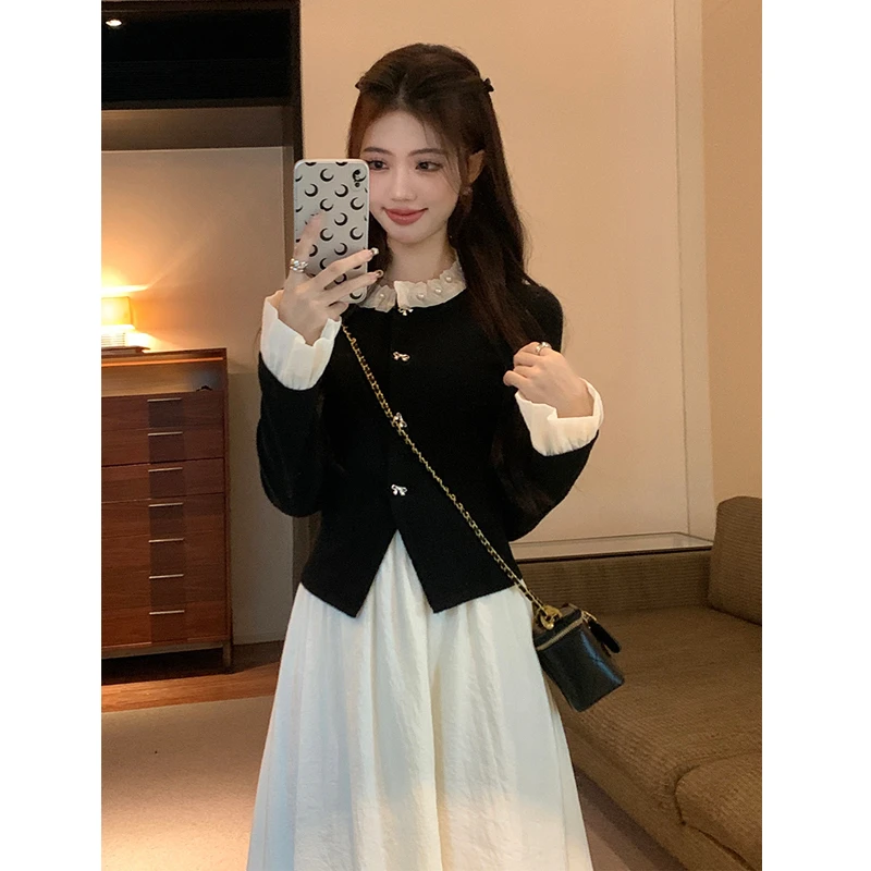 大码温柔风假两件拼接连衣裙女高级感中长款a字显瘦百搭公主裙仙