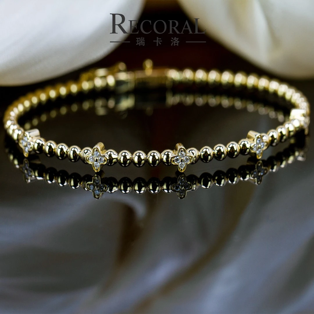【Recoral】18K金钻石四叶草重金精工软镯手镯轻奢珠宝时尚珠珠软镯