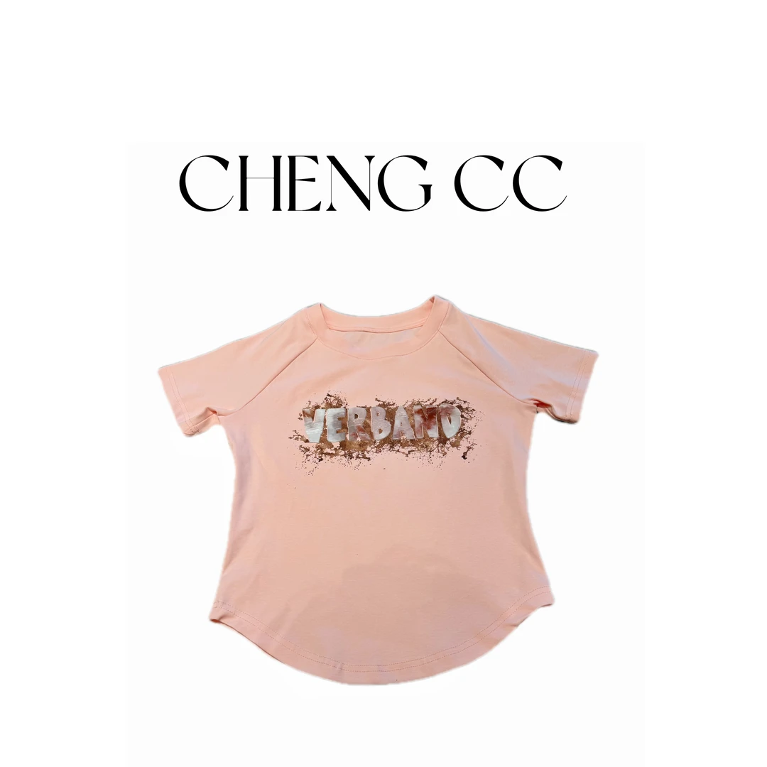 p4124 CC推荐 温柔粉色字母短袖T恤