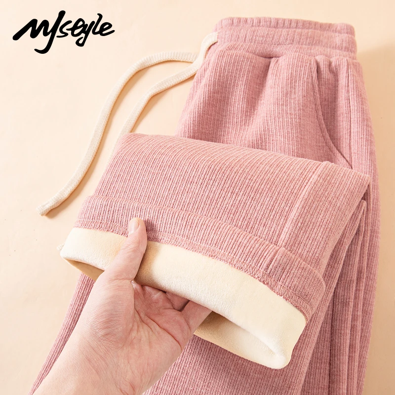 MJstyle加绒糯米裤女秋冬2025新款高腰休闲窄版阔腿裤女加厚长裤