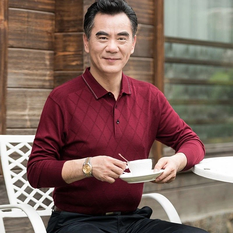 结婚礼服喜公公本命年红色爸爸装男士长袖T恤上衣中老年男装秋季