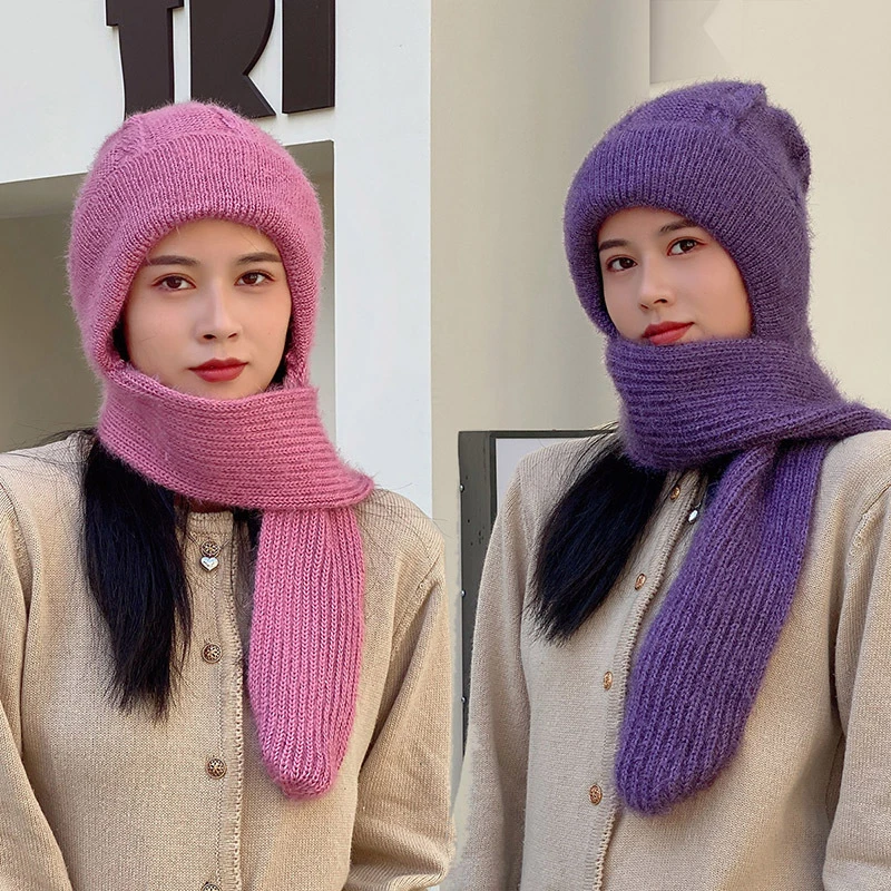 新款帽子女秋冬松鼠绒加厚三件一体帽成人手工编织风雪帽子