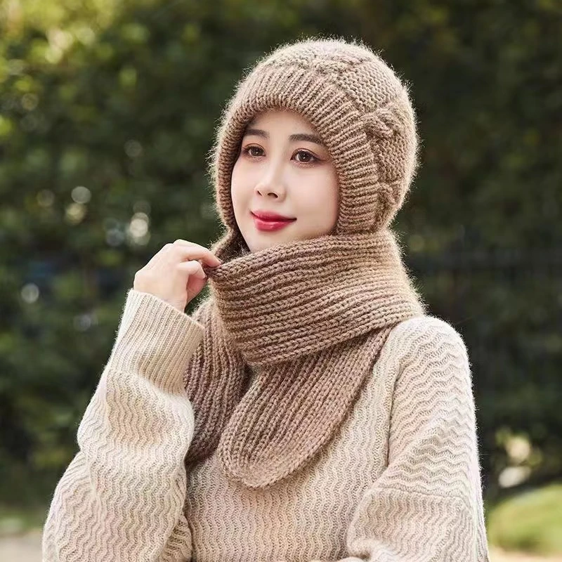 帽子女秋冬季加绒加厚女士保暖骑车帽子围巾一体松鼠绒连体风雪帽