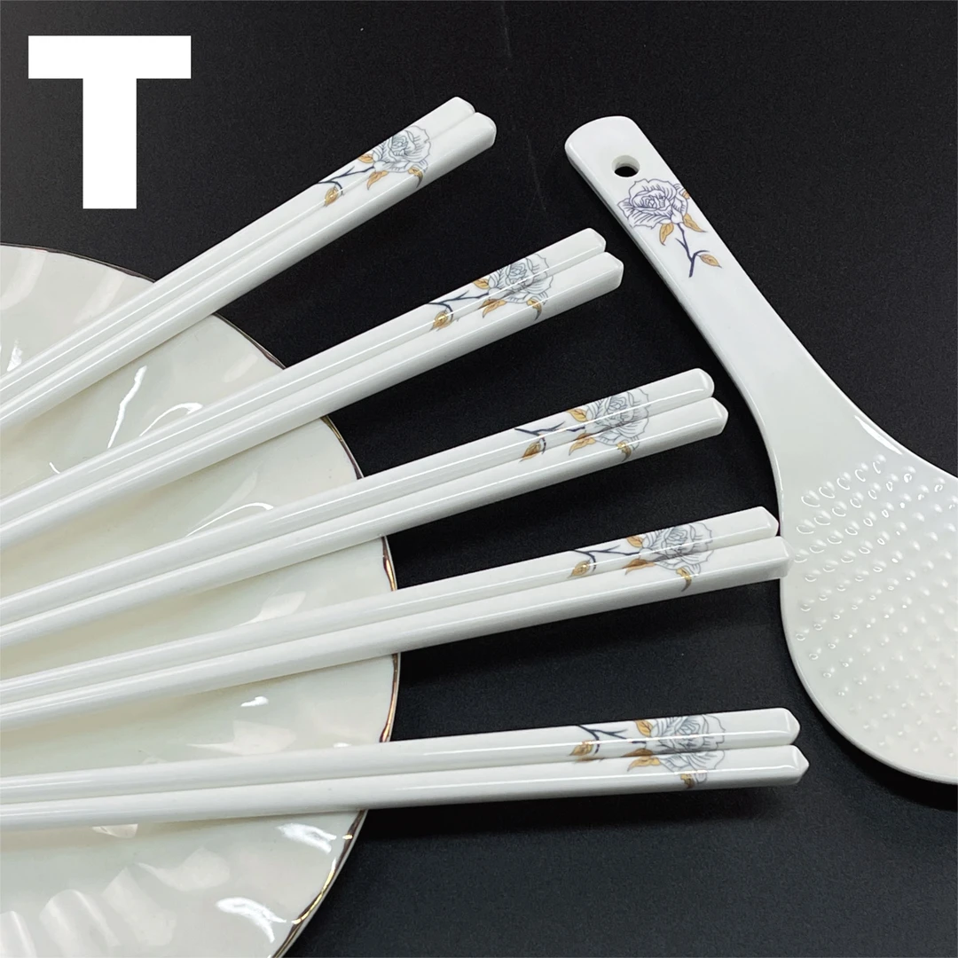 金丝牡丹骨瓷筷子10双+饭铲（不带礼盒） 破损补发