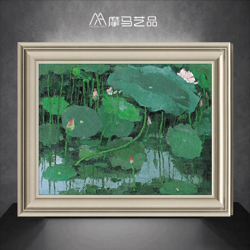 摩马艺品吴冠中油画《红莲》简约现代新中式客厅餐厅挂画 沙发