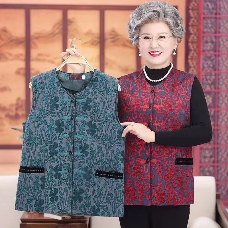 奶装加绒加厚马甲中老年人秋冬女妈妈马夹背心老人保暖坎肩外套