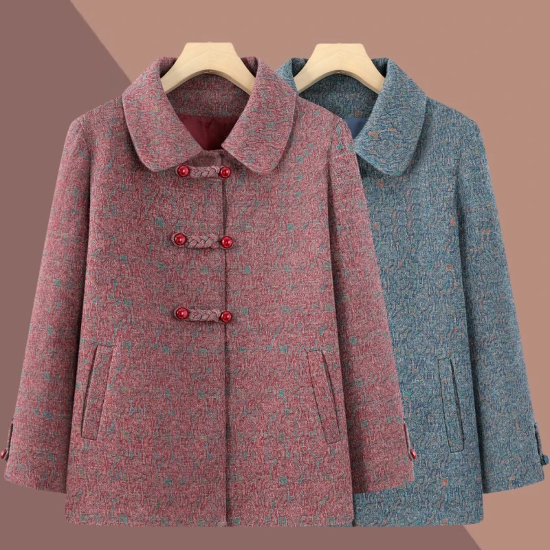 奶奶秋装毛呢外套6070岁中老年人女装妈妈春秋呢子上衣老太太衣服