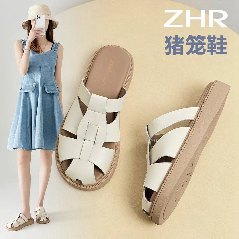 ZHR则则罗马拖鞋女包头厚底玛丽珍洞洞鞋2024新款夏百搭法式凉拖