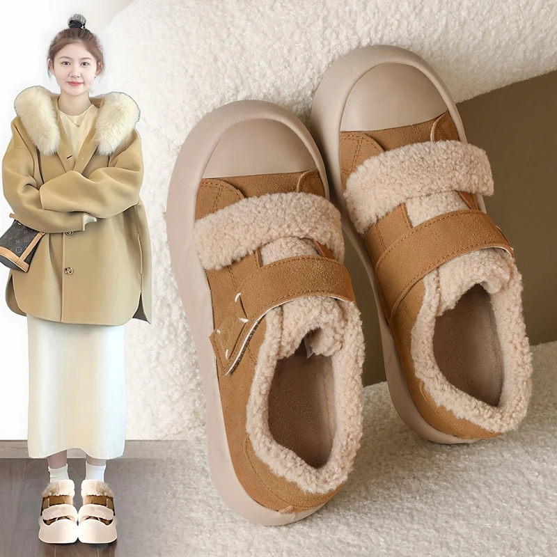 ZHR则则厚底雪地靴女2024冬季加绒加厚保暖发棉鞋魔术贴面包鞋