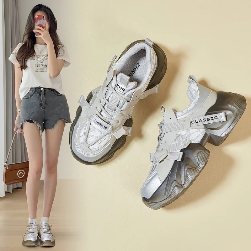 ZHR则则厚底老爹鞋女春夏新款百搭小个子女款增高软底运动休闲鞋