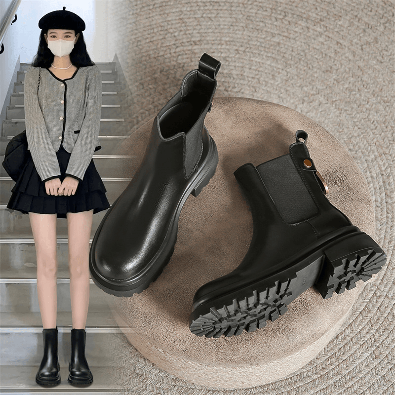ZHR切尔西靴女2023秋冬新款英伦风复古短靴秋季瘦瘦靴厚底马丁靴