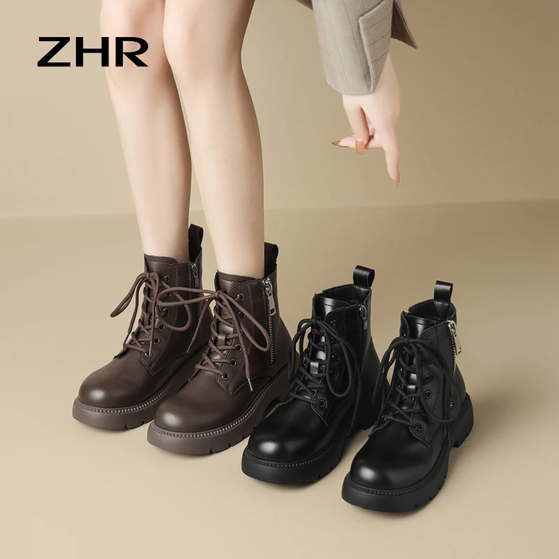 ZHR时尚侧拉链六孔马丁靴女2024冬季雅丹风新款百搭酷飒经典女靴