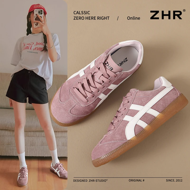 ZHR淡紫色德训鞋女2024秋冬新款小众复古阿甘鞋平底休闲运动板鞋