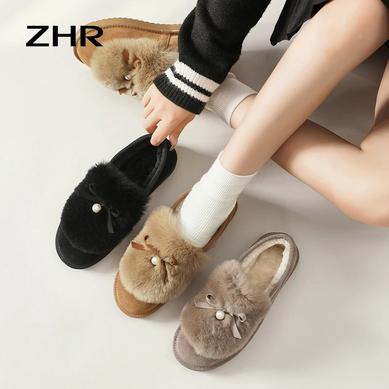 ZHR蝴蝶结珍珠毛毛鞋雪地靴2024冬季新款雅丹风保暖毛绒时尚女靴