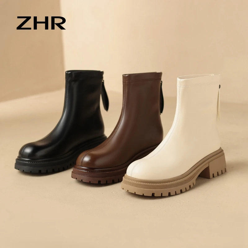 ZHR英伦风时髦短靴女2024秋冬新款柔软雅丹风女靴瘦瘦靴不挑腿