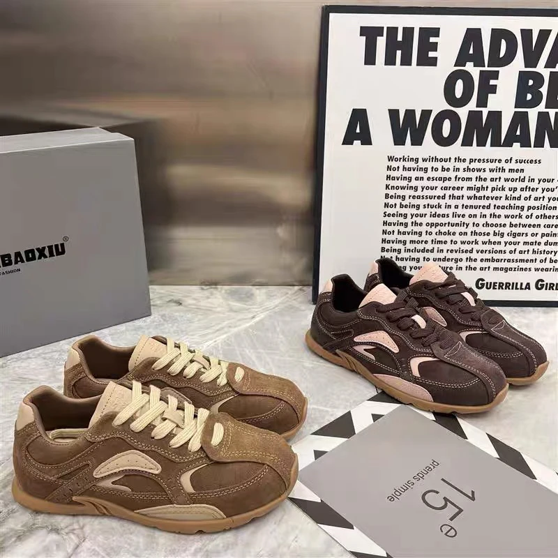 女款磨砂德训休闲鞋圆头平底运动鞋