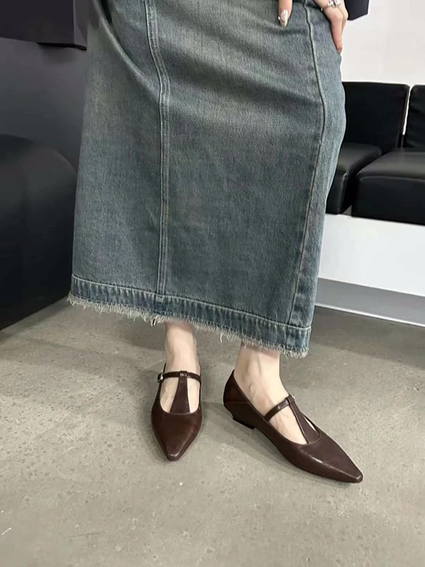 时尚百搭尖头低跟单鞋气质复古两穿设计感小众女鞋