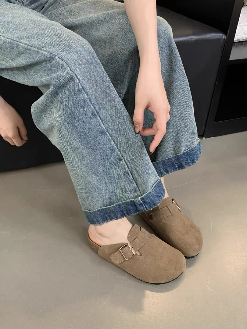 白搭少女风软底勃肯包头半拖鞋