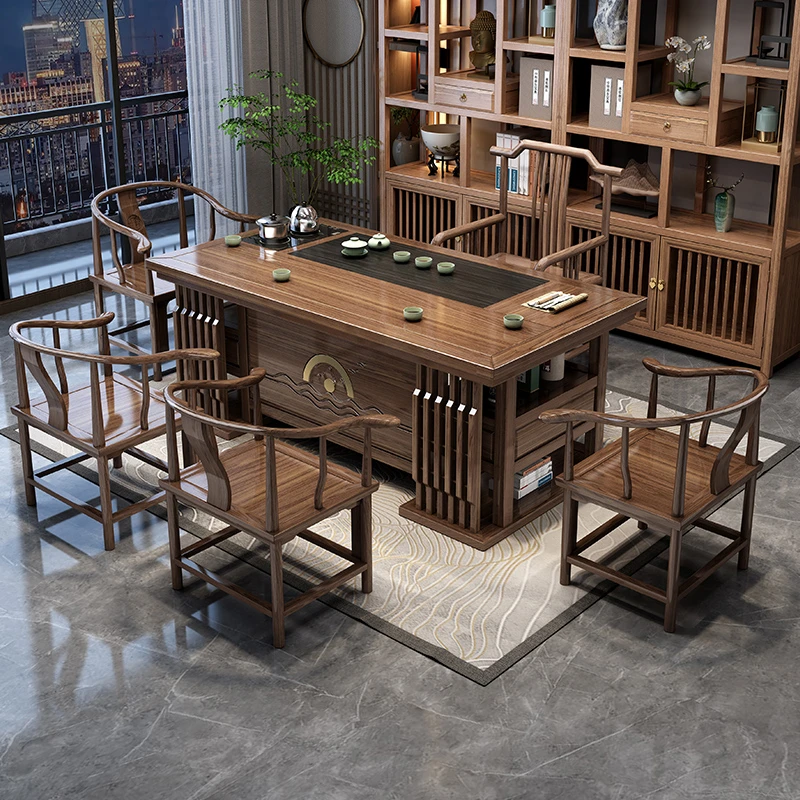 整点厚德载物实木茶桌椅组合新中式办公室茶台茶桌套装功夫茶台