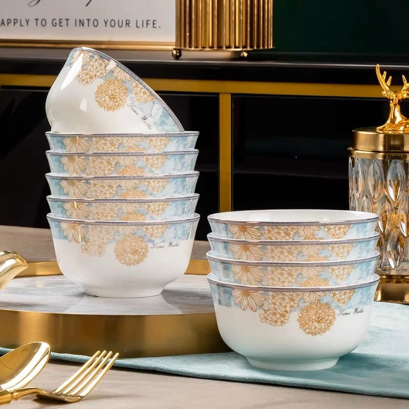 巨尚时光漫步4.5英寸金钟碗10个景德镇家用陶瓷碗盘餐具防烫吃饭