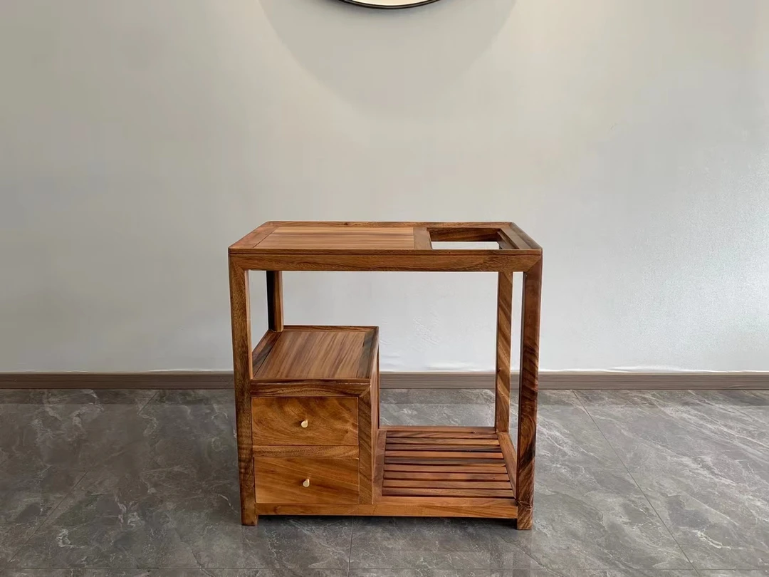 南美胡桃木双抽茶水柜全实木家用办公用新中式实木茶水柜自动阳台