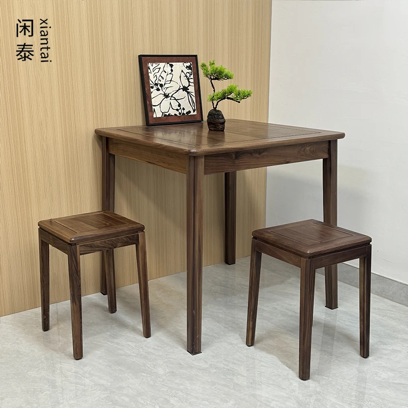 北美黑胡桃木餐桌北欧简约正方形小桌子家用阳台全实木茶桌八仙桌