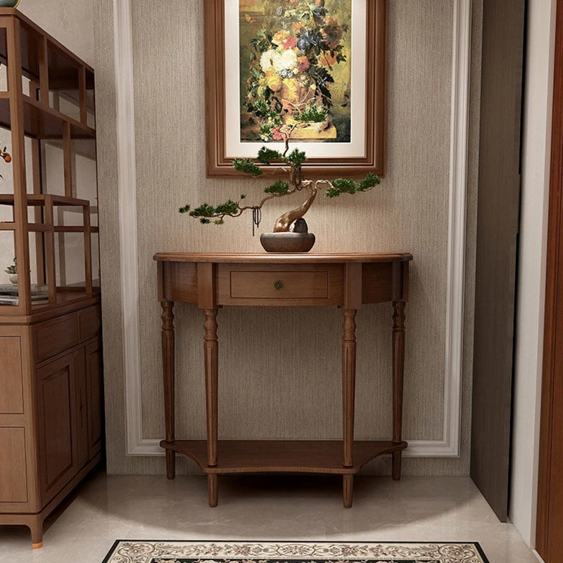 实木半圆玄关桌靠墙轻奢玄关台边桌窄新中式进门客厅正对门玄关柜