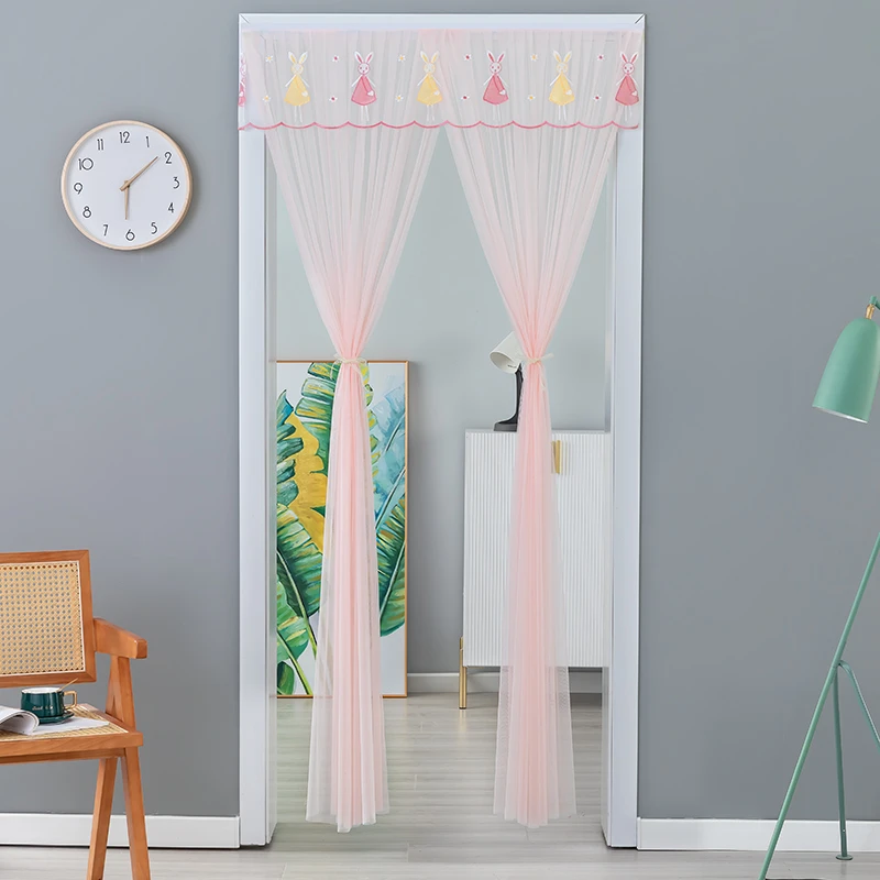 门帘防蚊虫防蝇纱门帘免打孔长门帘卧室四季魔术贴蕾丝自粘简约