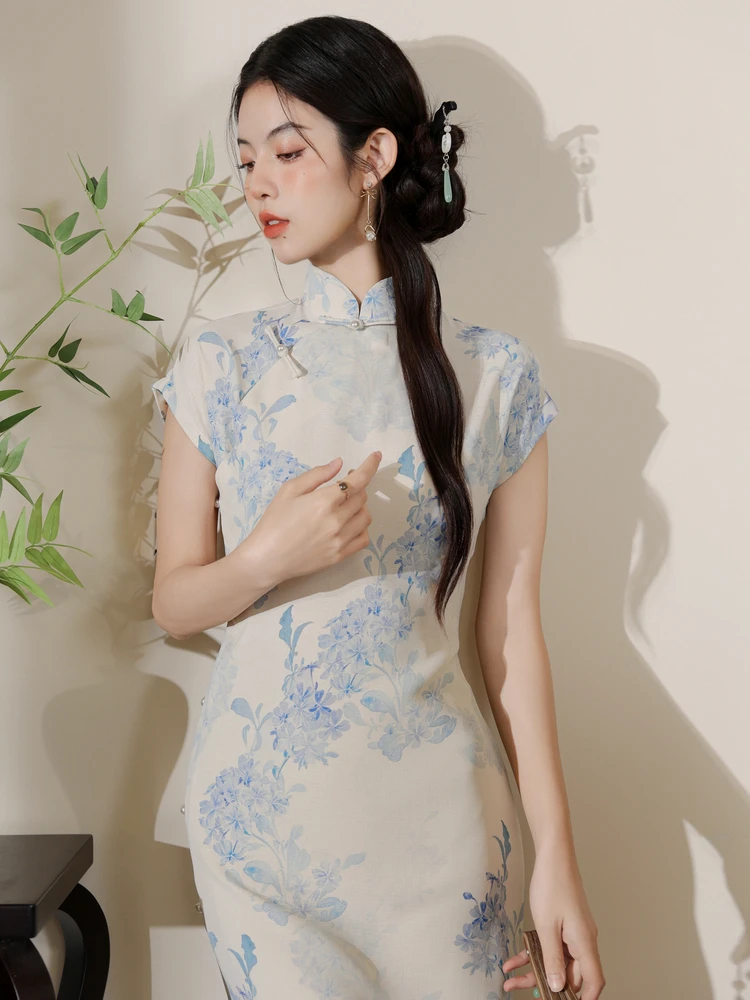 2024夏季新款时尚显瘦优雅古法旗袍新中式年轻款国风全开襟连衣裙