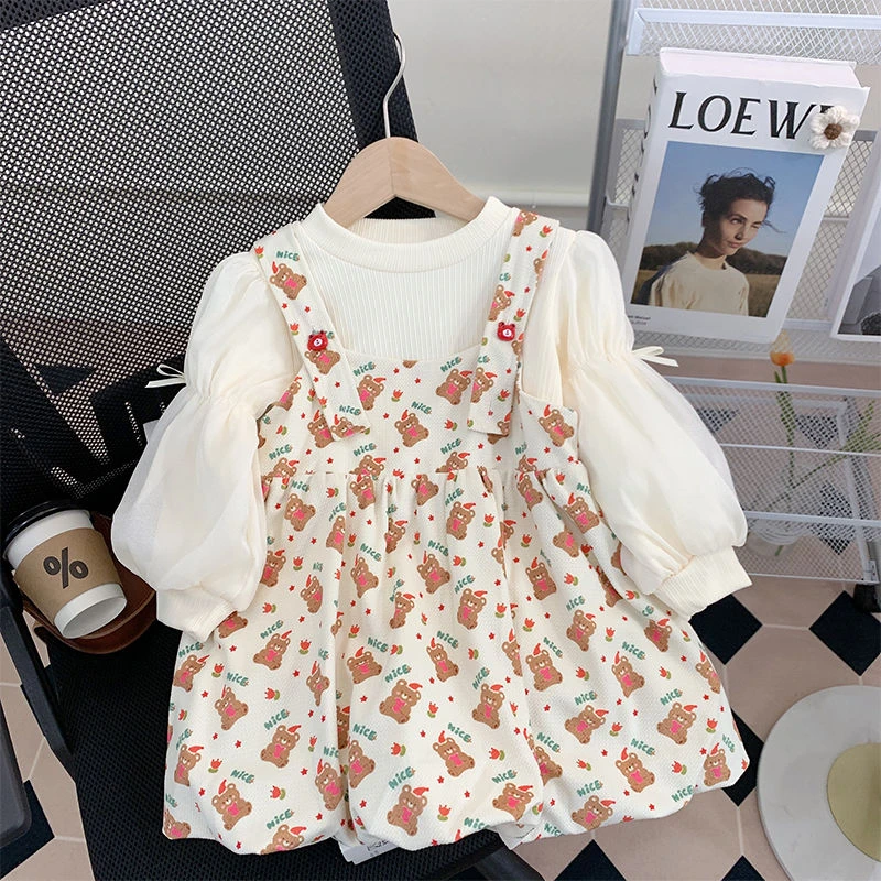 【平替好物】女童连衣裙秋装2024新款公主裙背带套装周岁宝宝礼服秋