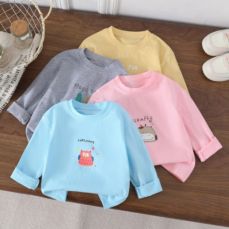 儿童T恤2025春秋季新款打底衫男童宝宝女童小童时尚简约长袖上衣