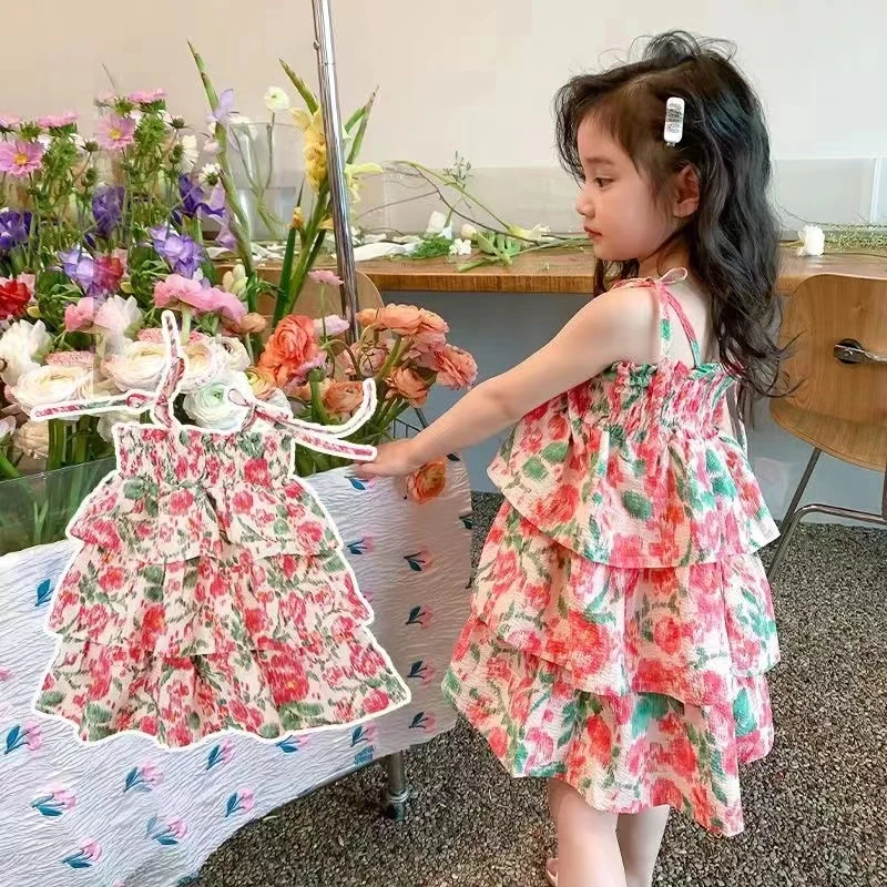 女童连衣裙夏季儿童吊带裙子2025新款小女孩蛋糕裙时髦女宝宝夏装