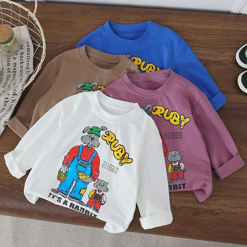 男童圆领长袖T恤2025新款秋季韩版上衣儿童卡通印花宝宝打底童装