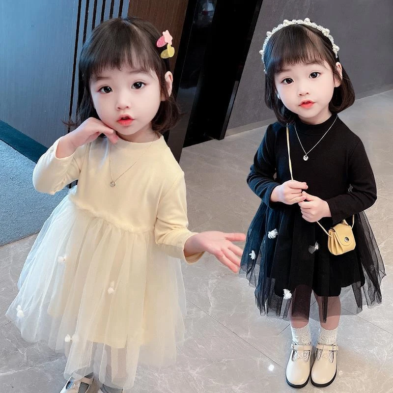 女童连衣裙2024春装新款儿童裙子女宝宝衣服春秋小女孩打底网纱裙