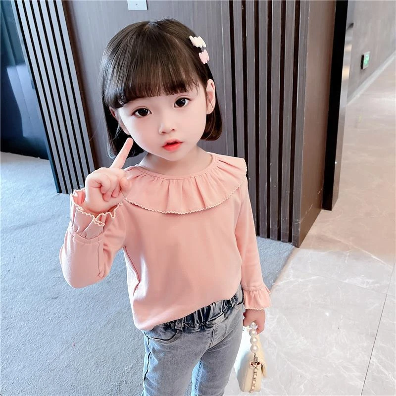 女童长袖t恤2025春秋季棉质女宝宝洋气上衣小童春款装秋装打底衫T