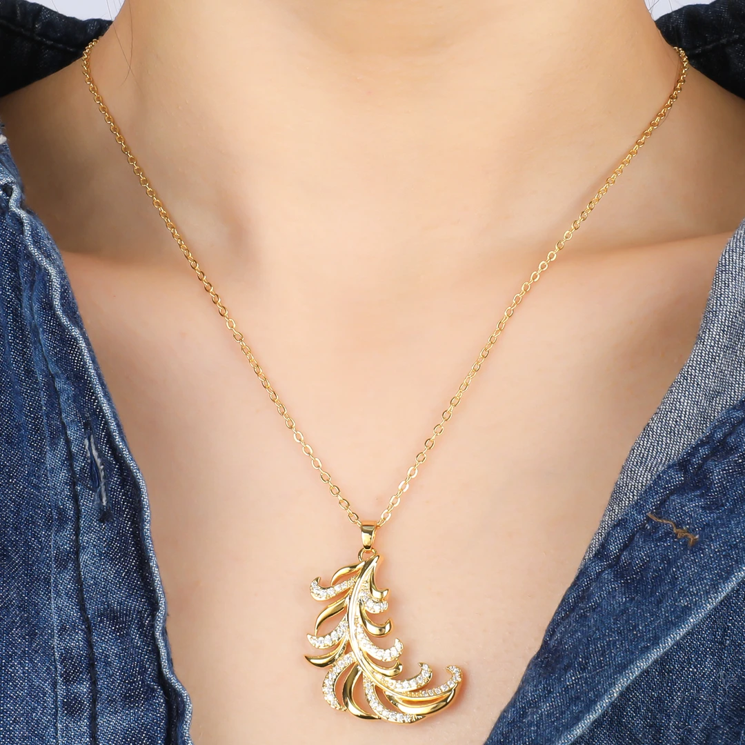 享见 铜合金项链 经典羽毛吊坠项链 轻奢气质时尚百搭小众精致