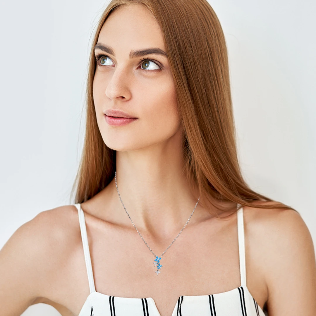 铜合金项链 经典四叶草流苏项链 气质蓝色时尚百搭时尚可爱小众