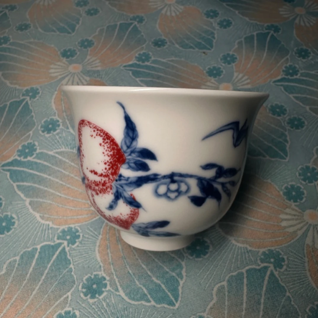 釉下五彩寿桃单杯