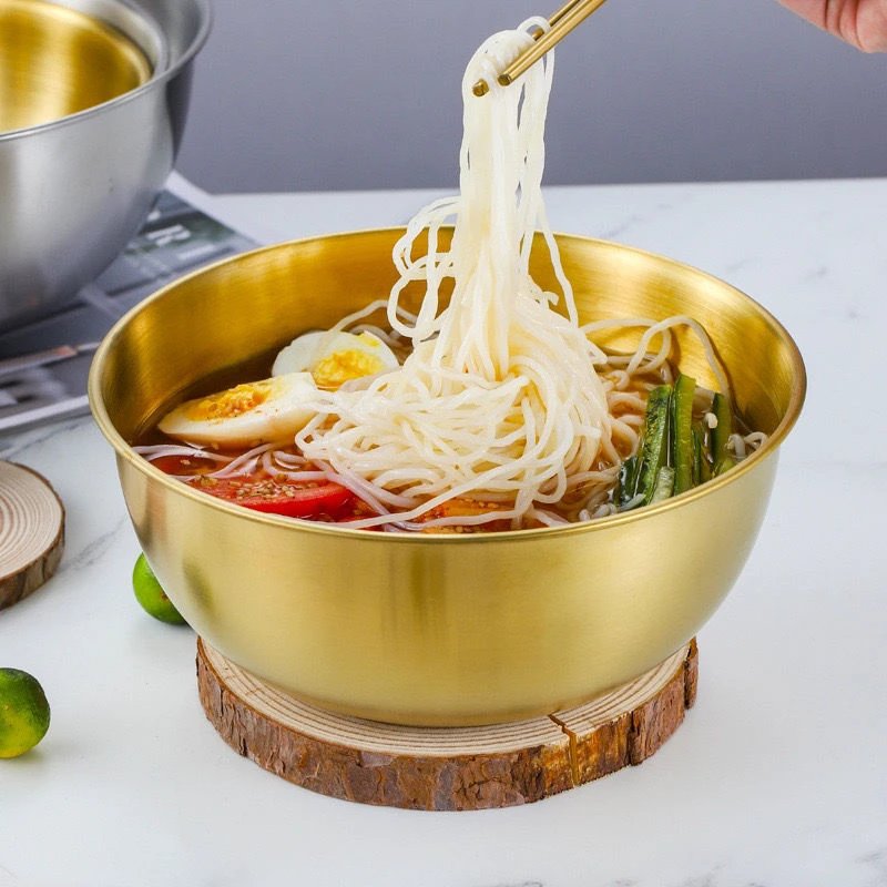 新款韩式沙拉碗商用金色不锈钢沙拉盆水果蔬菜带刻度沙拉碗冷面碗