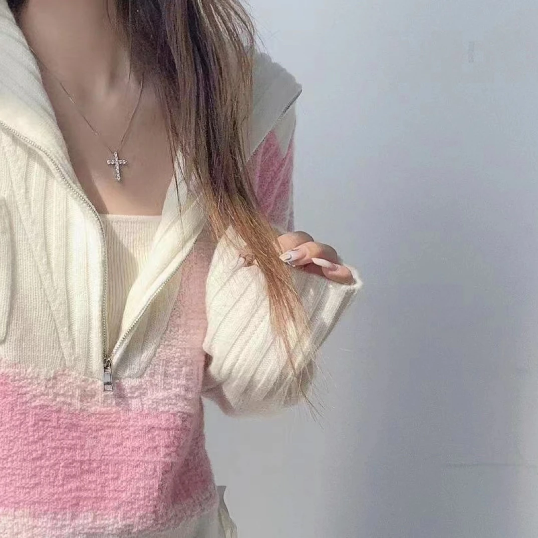 【100羊绒】高端240041款可爱翻领拉链针织衫立体针织工艺羊绒衫