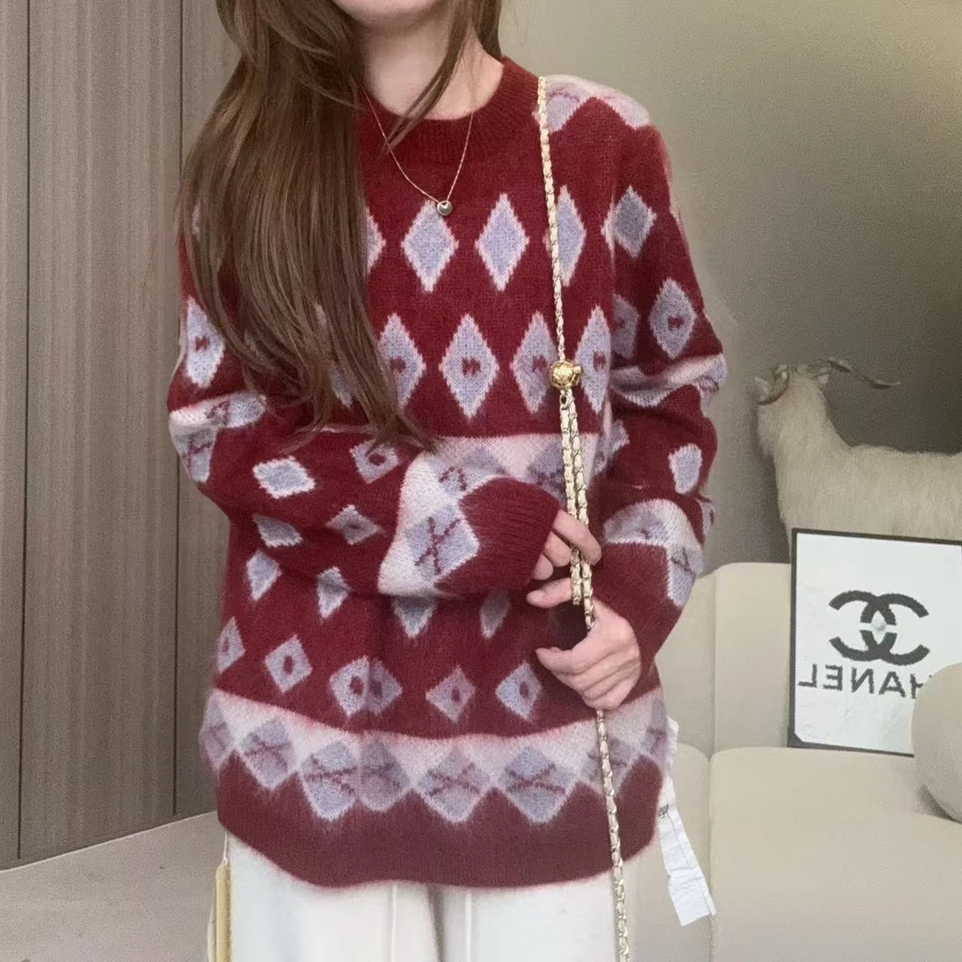 【百分百山羊绒】241850重工复古费尔岛提花款羊绒衫氛围感穿搭洋气