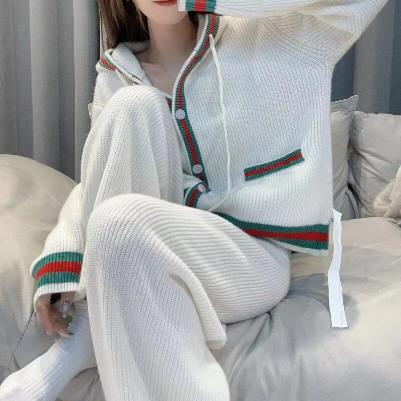 JIENAYANG 轻奢240011-简约百搭气质撞色针织羊绒裤