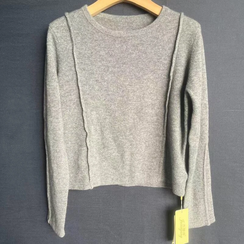 JIE NA YANG轻奢230712简约休闲时尚百搭纯色圆领羊绒衫