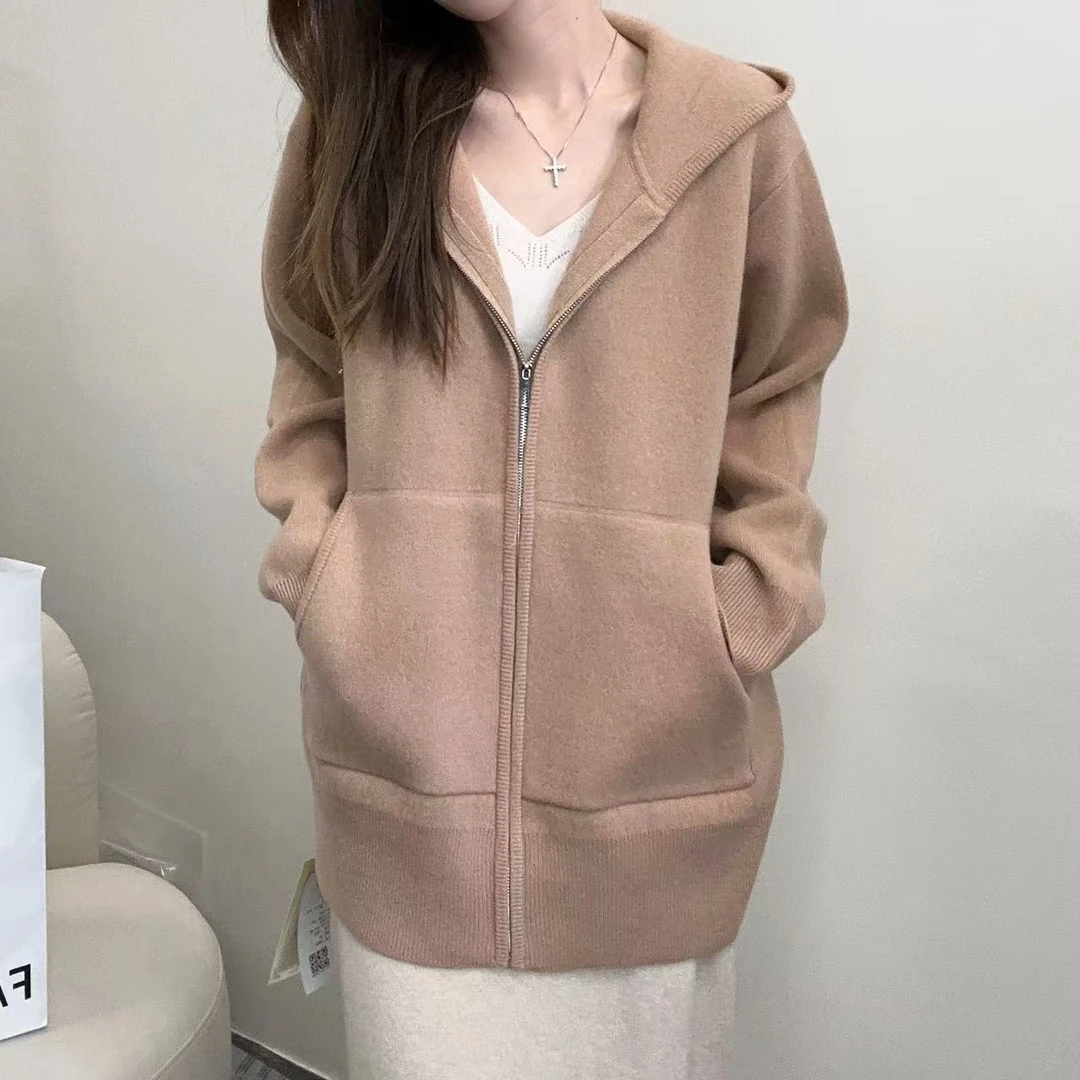 【百分百山羊绒】轻奢241734-100羊绒慵懒风时尚翻领拉链外套