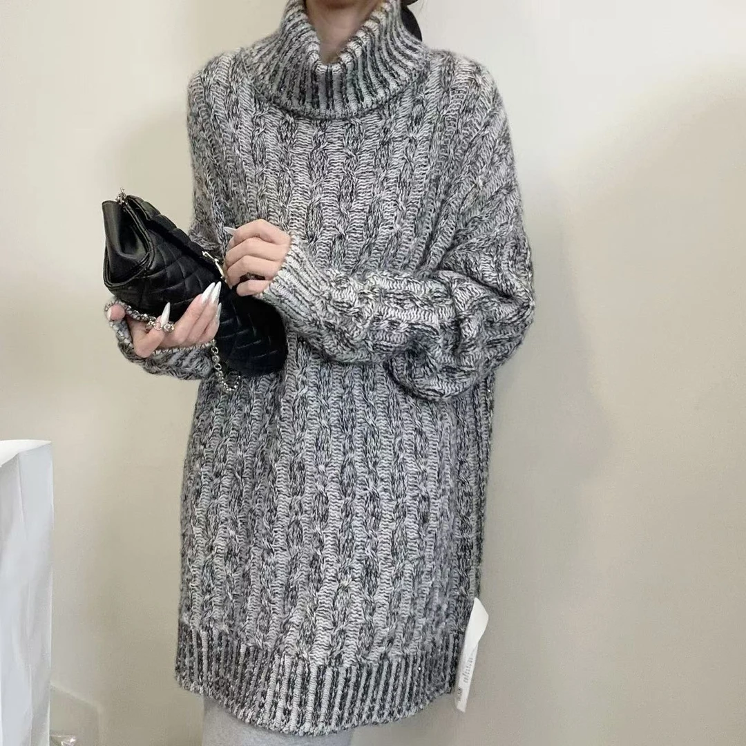 【百分百山羊绒】轻奢230329-100羊绒慵懒风时尚高领亮片套头衫