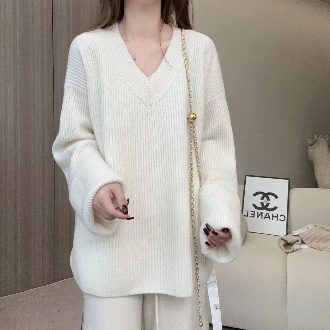 【精致V领款】240749树坑提条显瘦款V领长袖羊绒衫洋气时尚百搭款